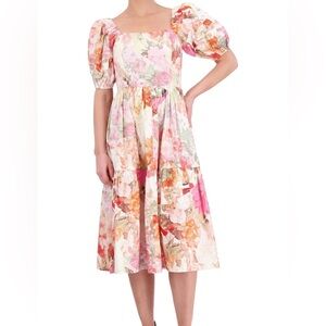 Vince Camuto Women's Cotton Square Neck Flounce Midi Size 14